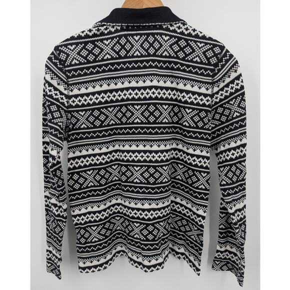 Lauren Ralph Lauren Active Black & White Fair Isle 1/4 Zip Sweater L 100% Cotton - Picture 2 of 3